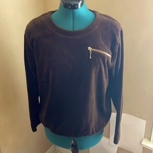 Chocolate brown velour style vintage sweater. Sz S.